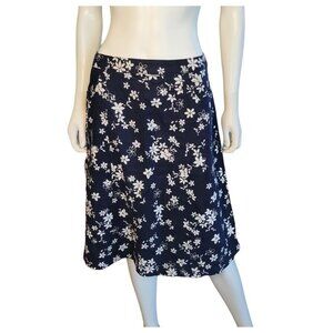 Christopher & Banks Womens Size 6 Blue Calf-Length Skirt with White Floral Patte